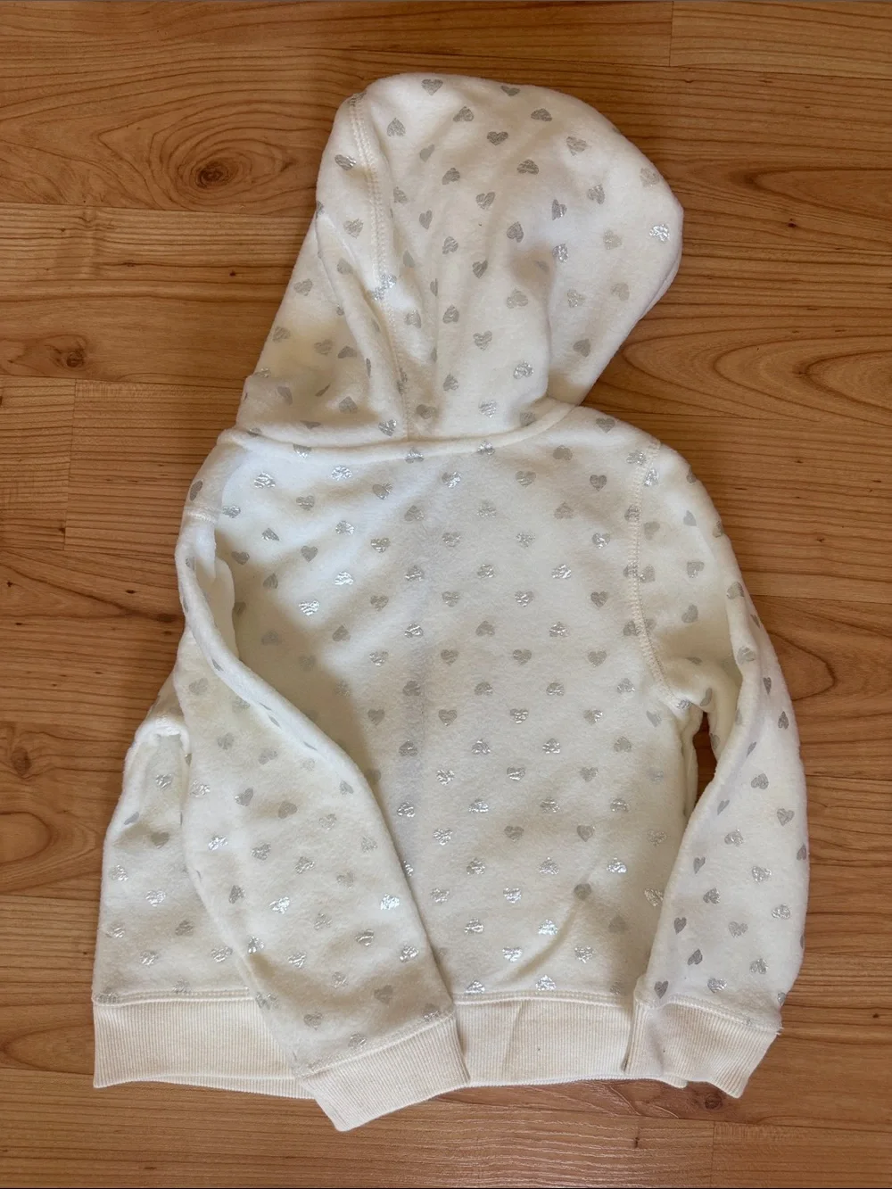 GAP Cream Hooded Zip Sweatshirt with Silver Heart Accents NWT